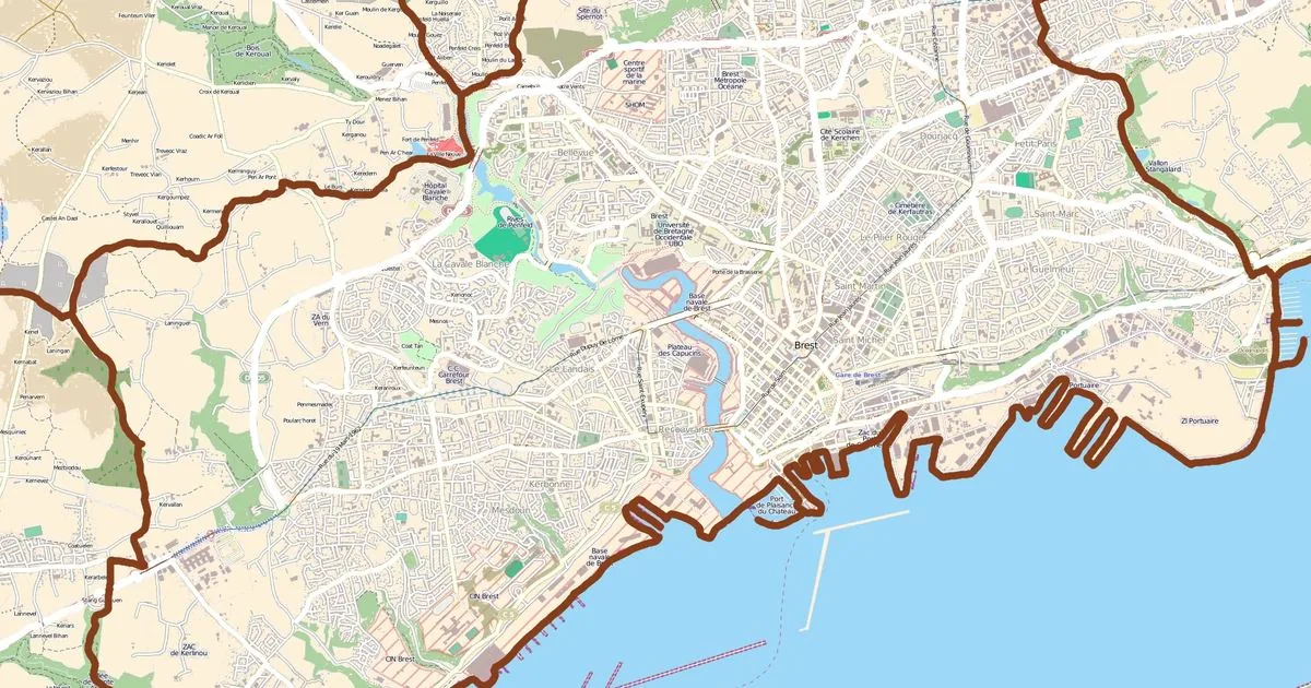 Limites administratives d'une commune bretonne, illustration du découpage utilisé par la base DVF